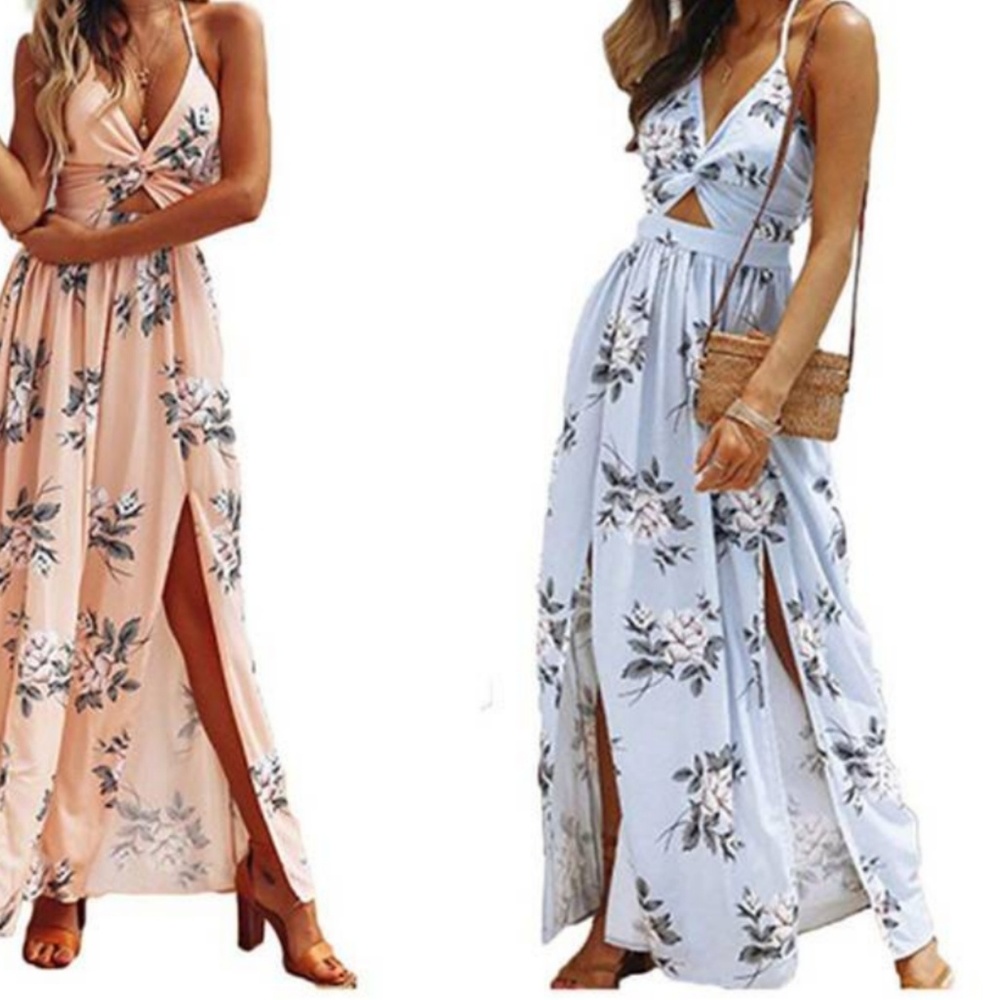 Halter V Neck Floral Maxi